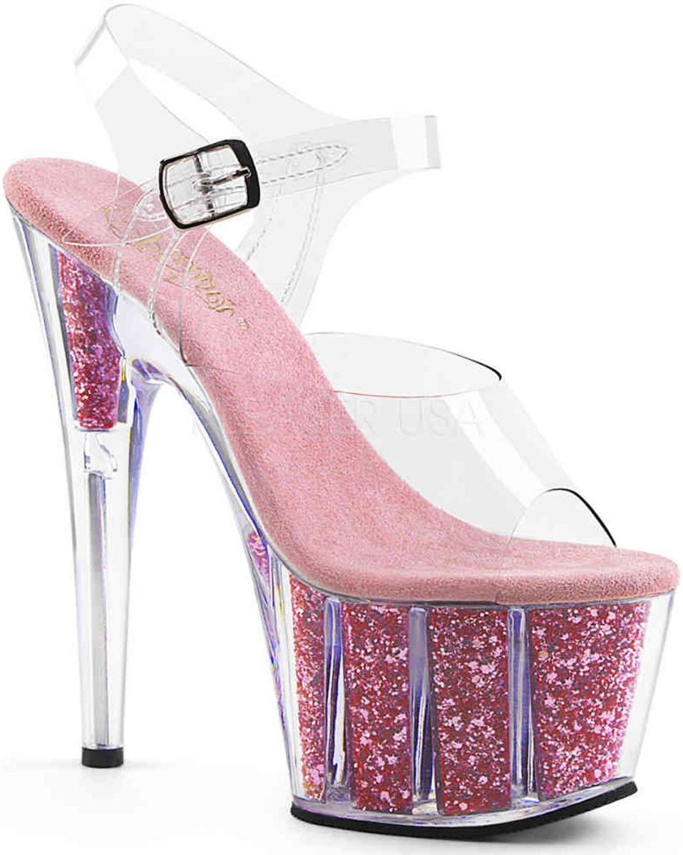 EU 37 = US 7 | ADORE-708G | 7 Heel, 2 3/4 PF Ankle Strap Sandal w/ Glitter Inserts